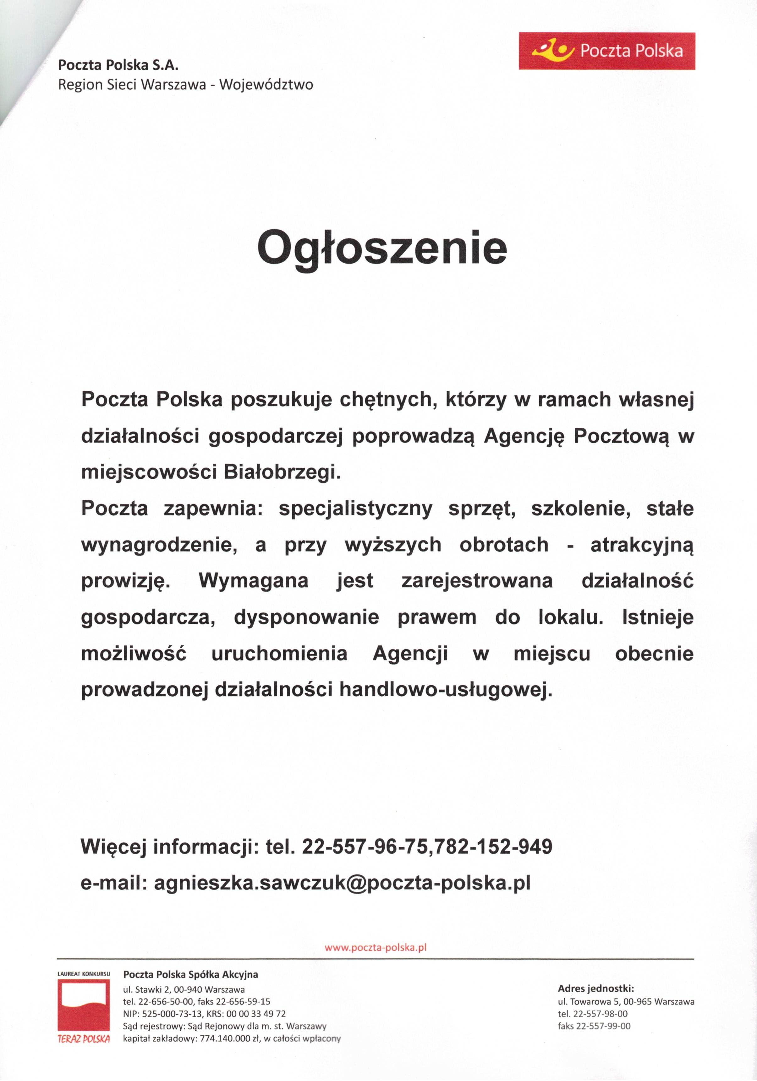 Ogłoszenie poczta